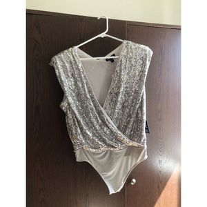 Silver Sequined Express Bodysuit